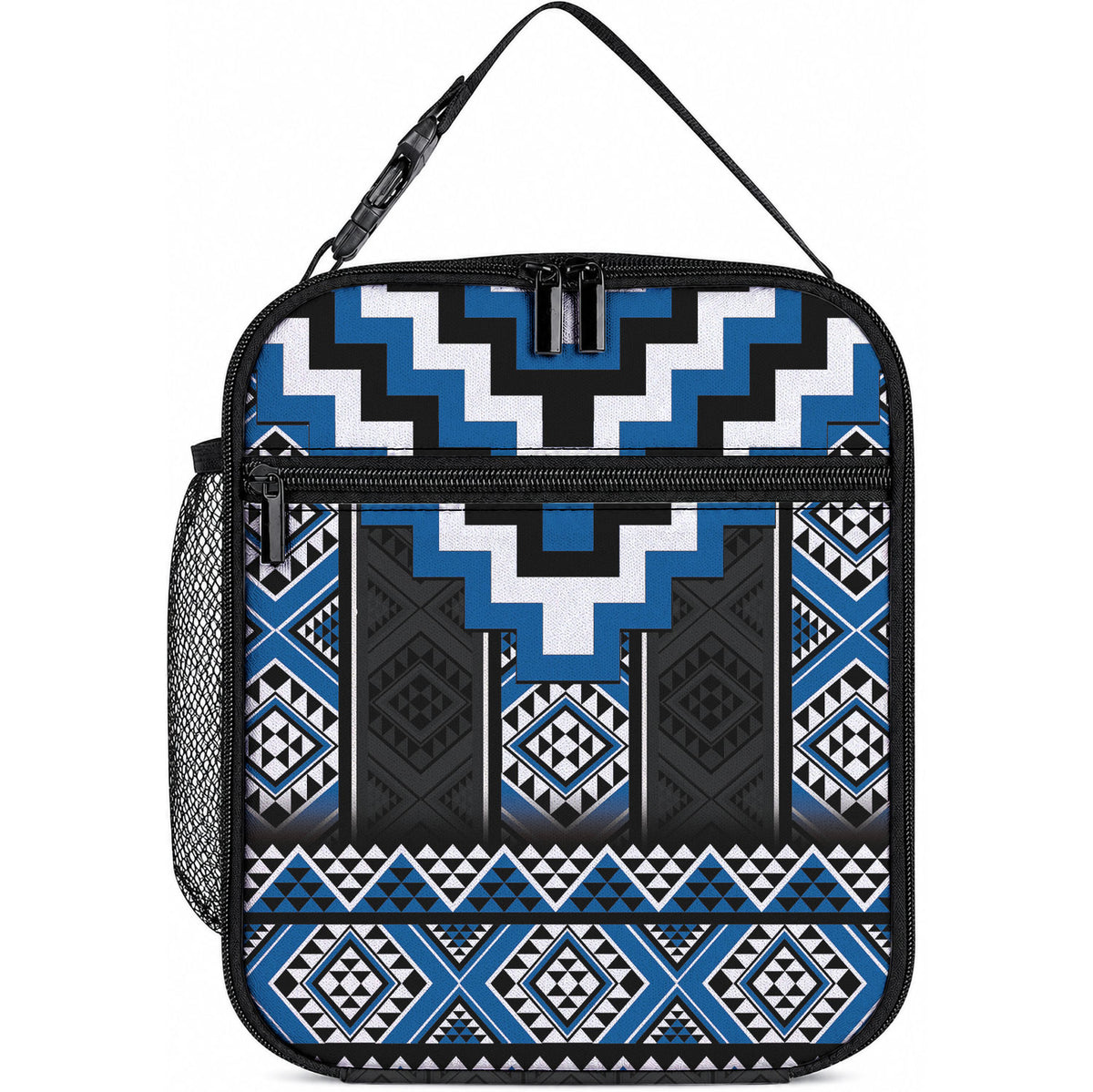 Blue Taniko Motifs Aotearoa Lunch Bag Niho Taniwha Mix Poutama LT14 10.2 × 8.3 × 4.3 inch Blue - Polynesian Pride