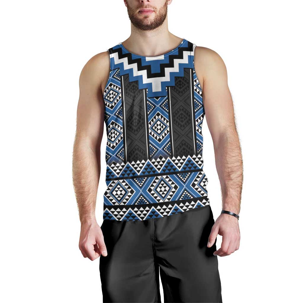 Blue Taniko Aotearoa Men Tank Top Niho Taniwha Mix Poutama LT14 - Polynesian Pride