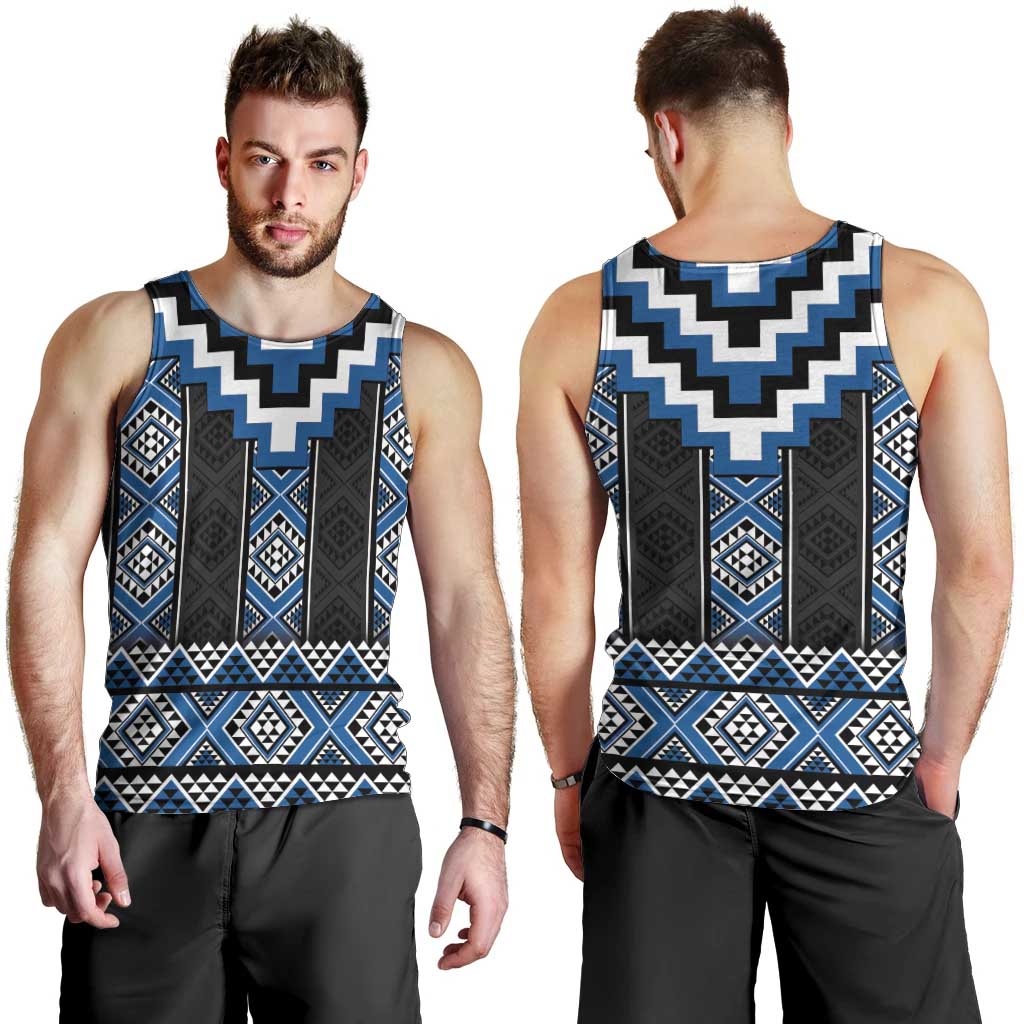 Blue Taniko Aotearoa Men Tank Top Niho Taniwha Mix Poutama LT14 - Polynesian Pride