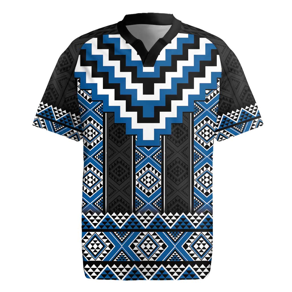 Blue Taniko Aotearoa Rugby Jersey Niho Taniwha Mix Poutama LT14 Blue - Polynesian Pride