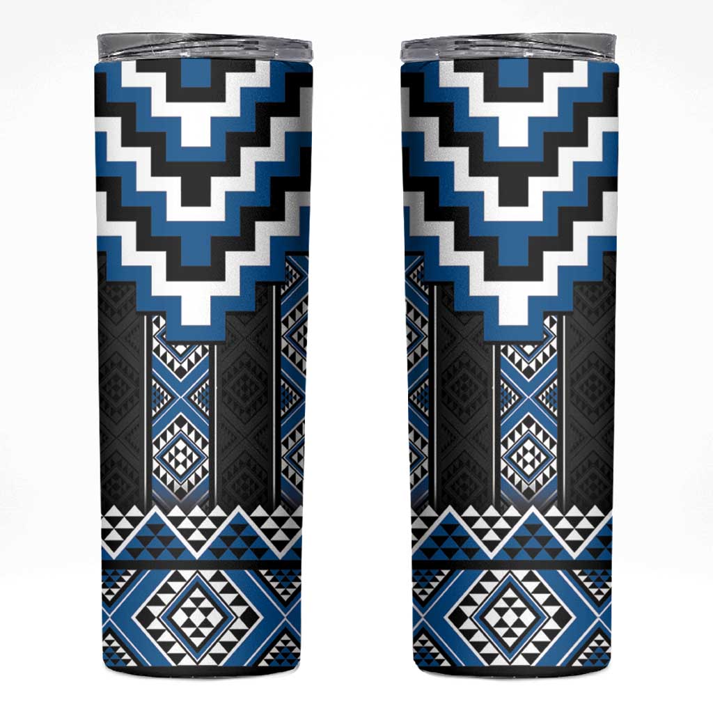 Blue Taniko Aotearoa Skinny Tumbler Niho Taniwha Mix Poutama LT14 Blue - Polynesian Pride