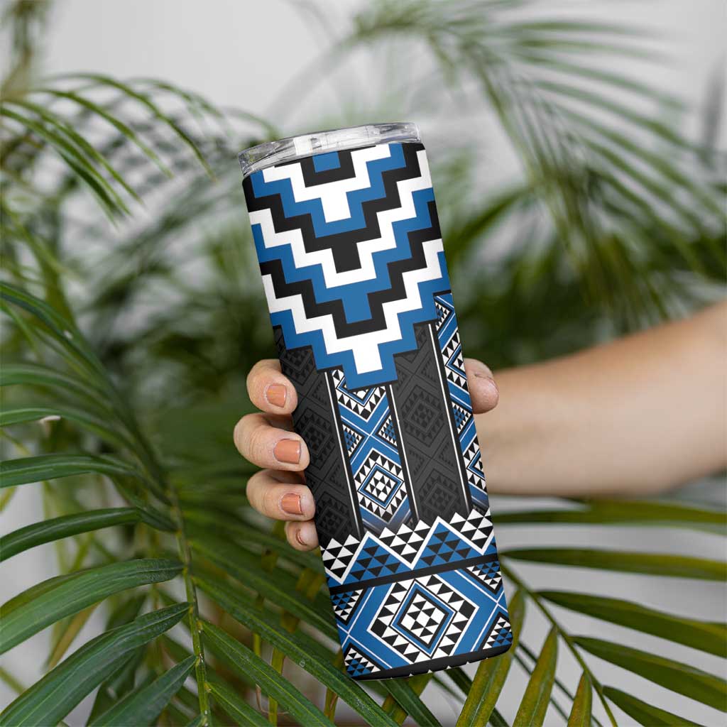 Blue Taniko Aotearoa Skinny Tumbler Niho Taniwha Mix Poutama LT14 - Polynesian Pride