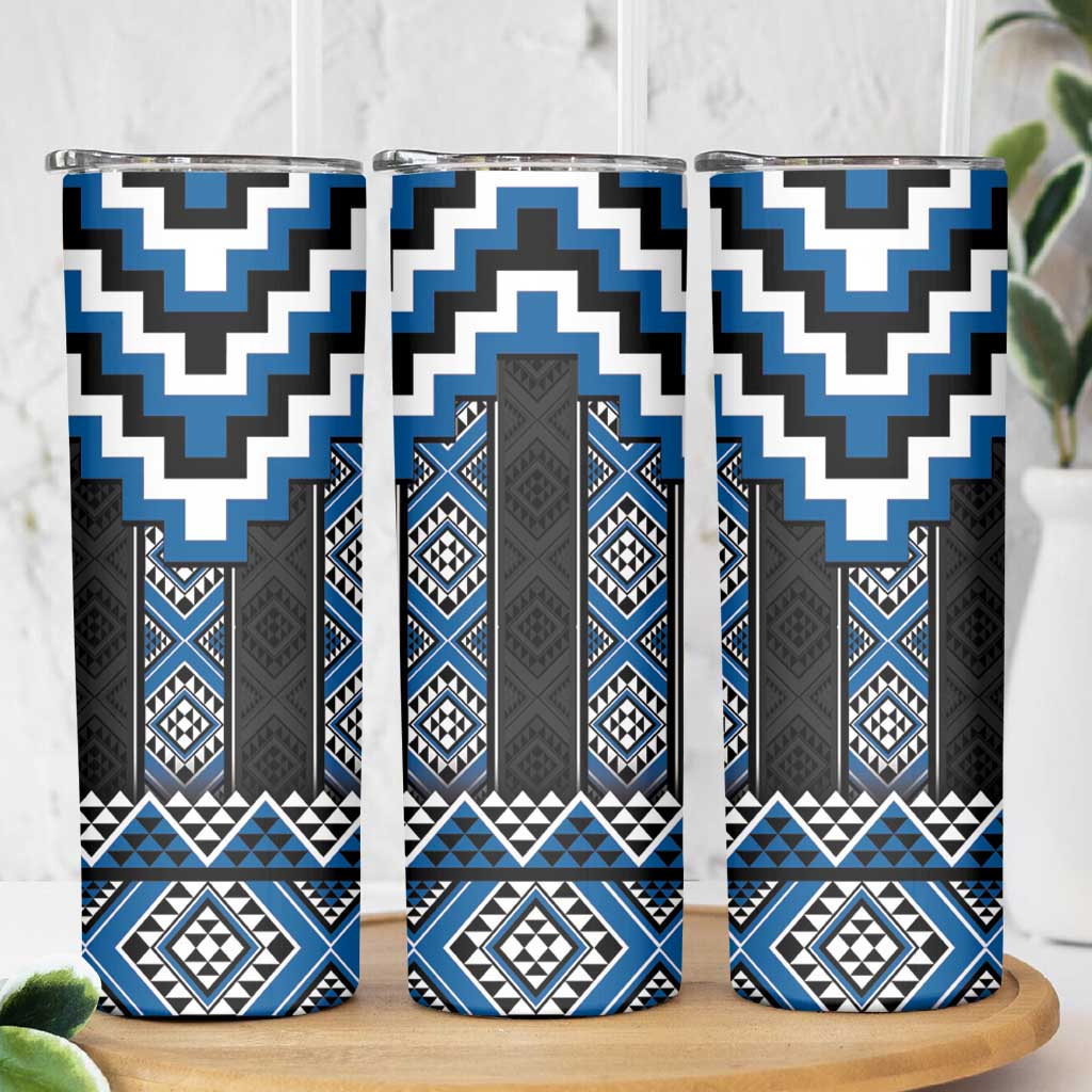 Blue Taniko Aotearoa Skinny Tumbler Niho Taniwha Mix Poutama LT14 - Polynesian Pride