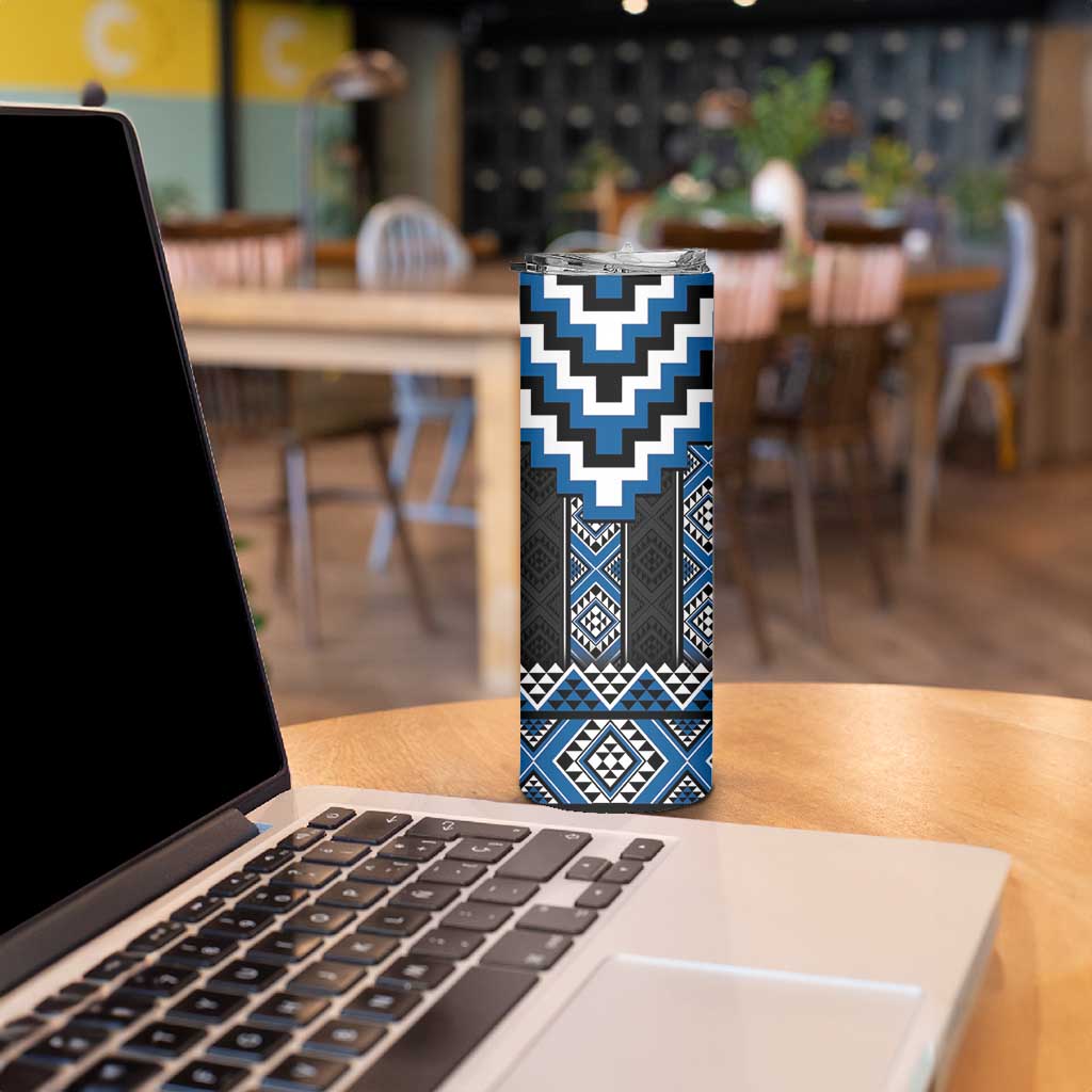 Blue Taniko Aotearoa Skinny Tumbler Niho Taniwha Mix Poutama LT14 - Polynesian Pride