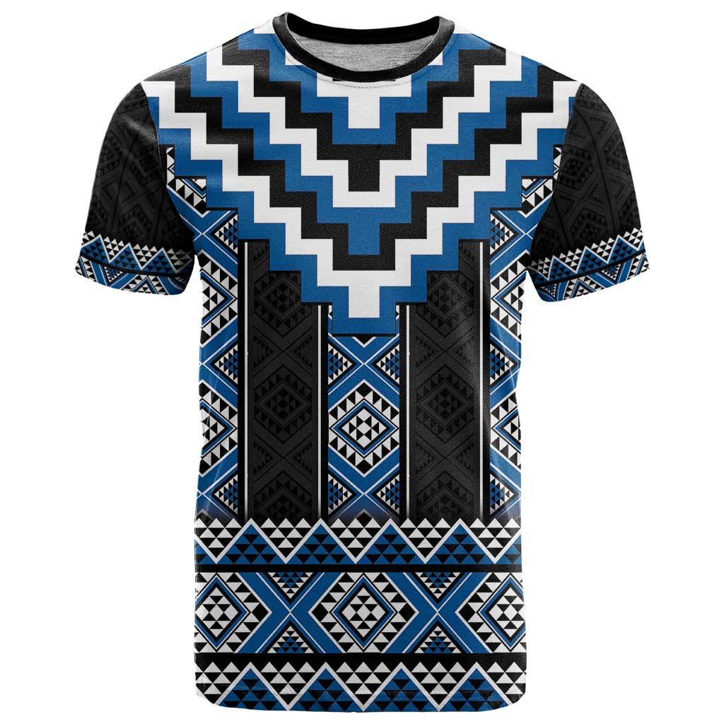 Blue Taniko Aotearoa T Shirt Niho Taniwha Mix Poutama LT14 Blue - Polynesian Pride