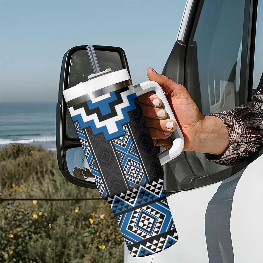 Blue Taniko Aotearoa Tumbler With Handle Niho Taniwha Mix Poutama LT14