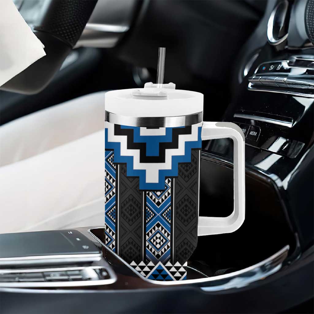 Blue Taniko Aotearoa Tumbler With Handle Niho Taniwha Mix Poutama LT14