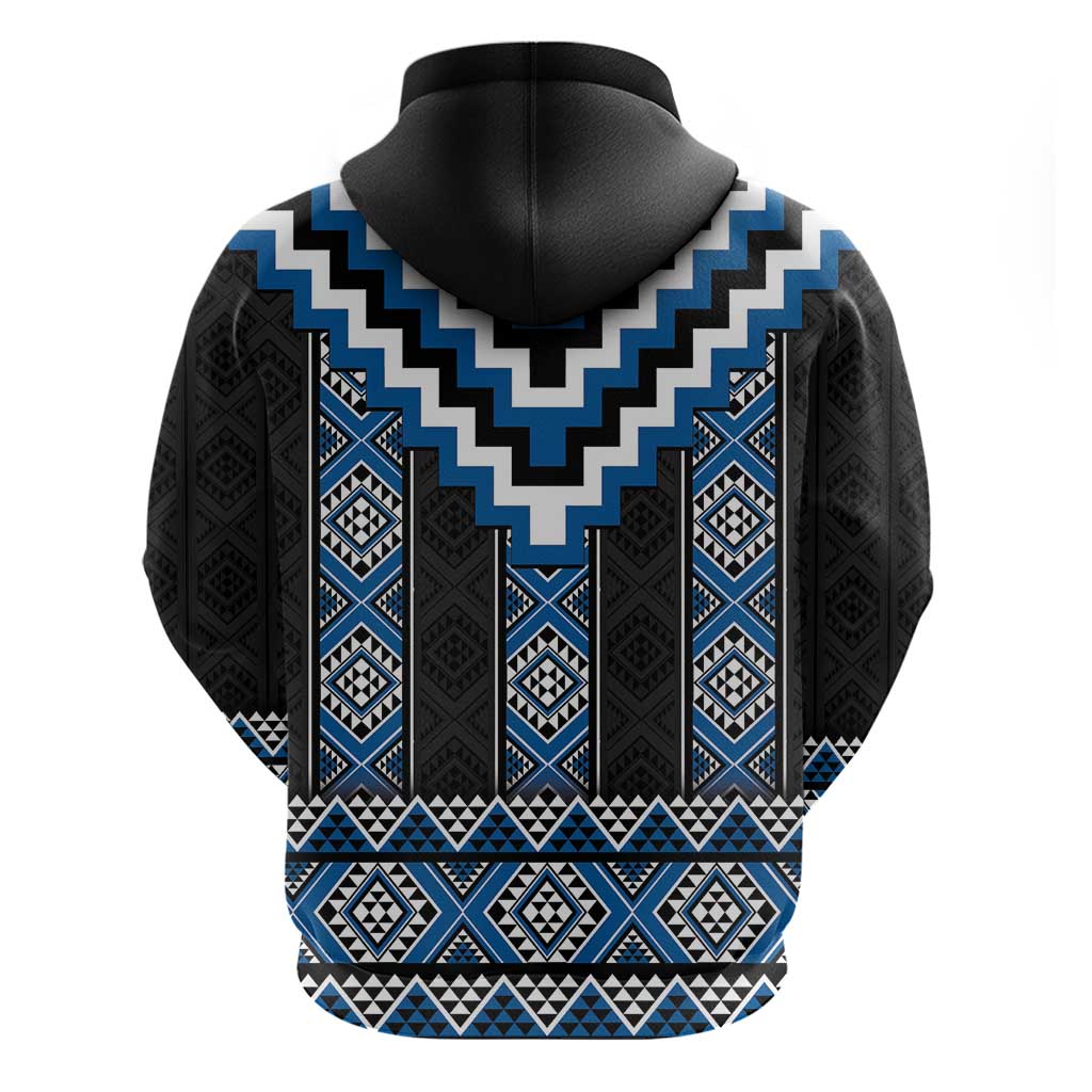 Blue Taniko Aotearoa Zip Hoodie Niho Taniwha Mix Poutama LT14 - Polynesian Pride