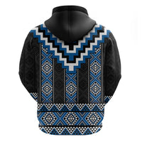 Blue Taniko Aotearoa Zip Hoodie Niho Taniwha Mix Poutama LT14 - Polynesian Pride
