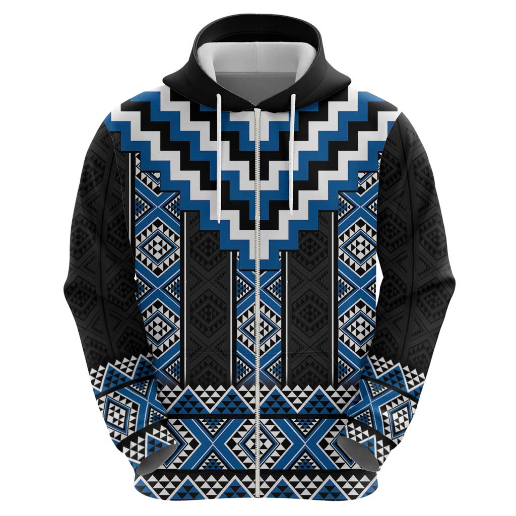 Blue Taniko Aotearoa Zip Hoodie Niho Taniwha Mix Poutama LT14 - Polynesian Pride
