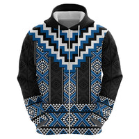 Blue Taniko Aotearoa Zip Hoodie Niho Taniwha Mix Poutama LT14 - Polynesian Pride
