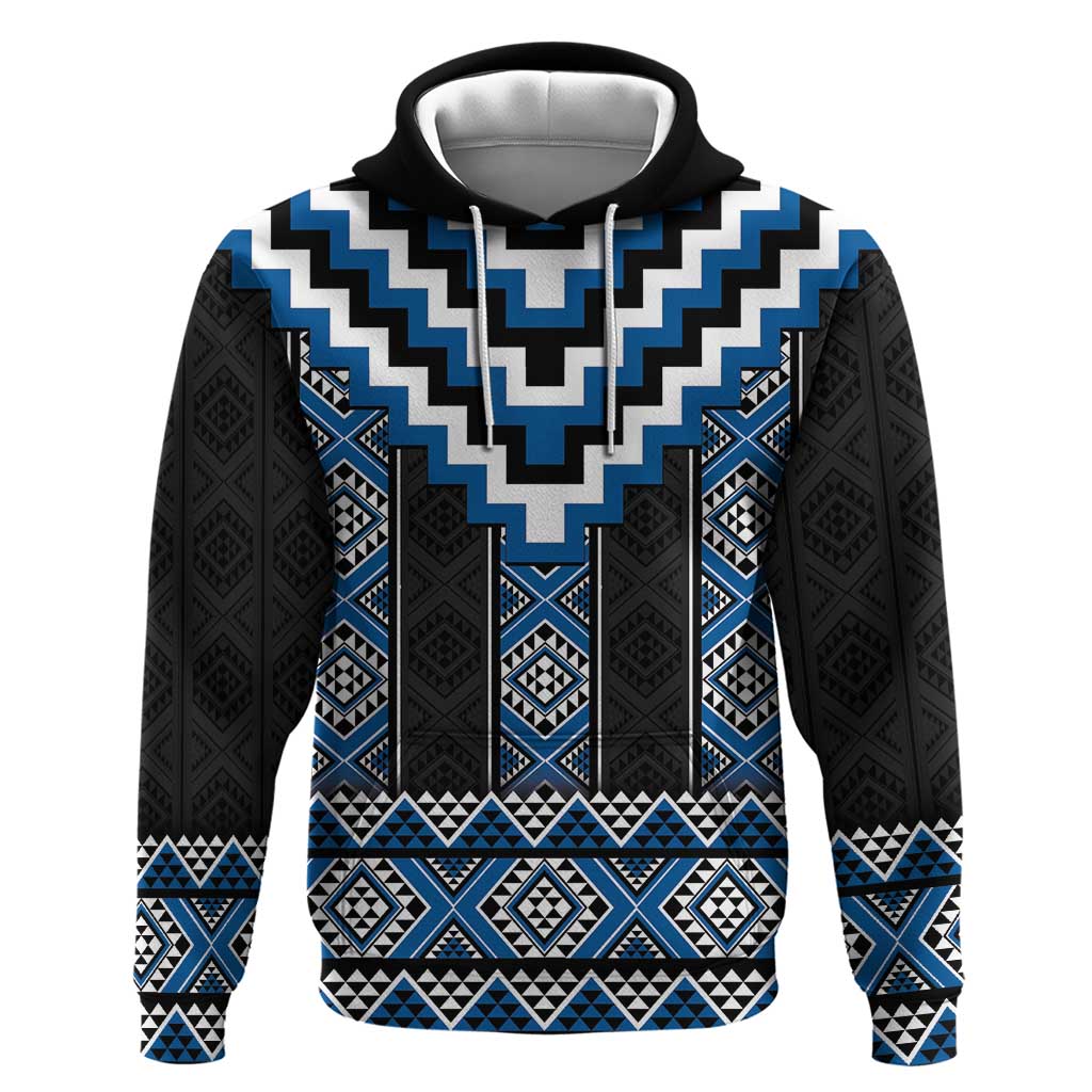 Blue Taniko Aotearoa Zip Hoodie Niho Taniwha Mix Poutama LT14 Pullover Hoodie Blue - Polynesian Pride
