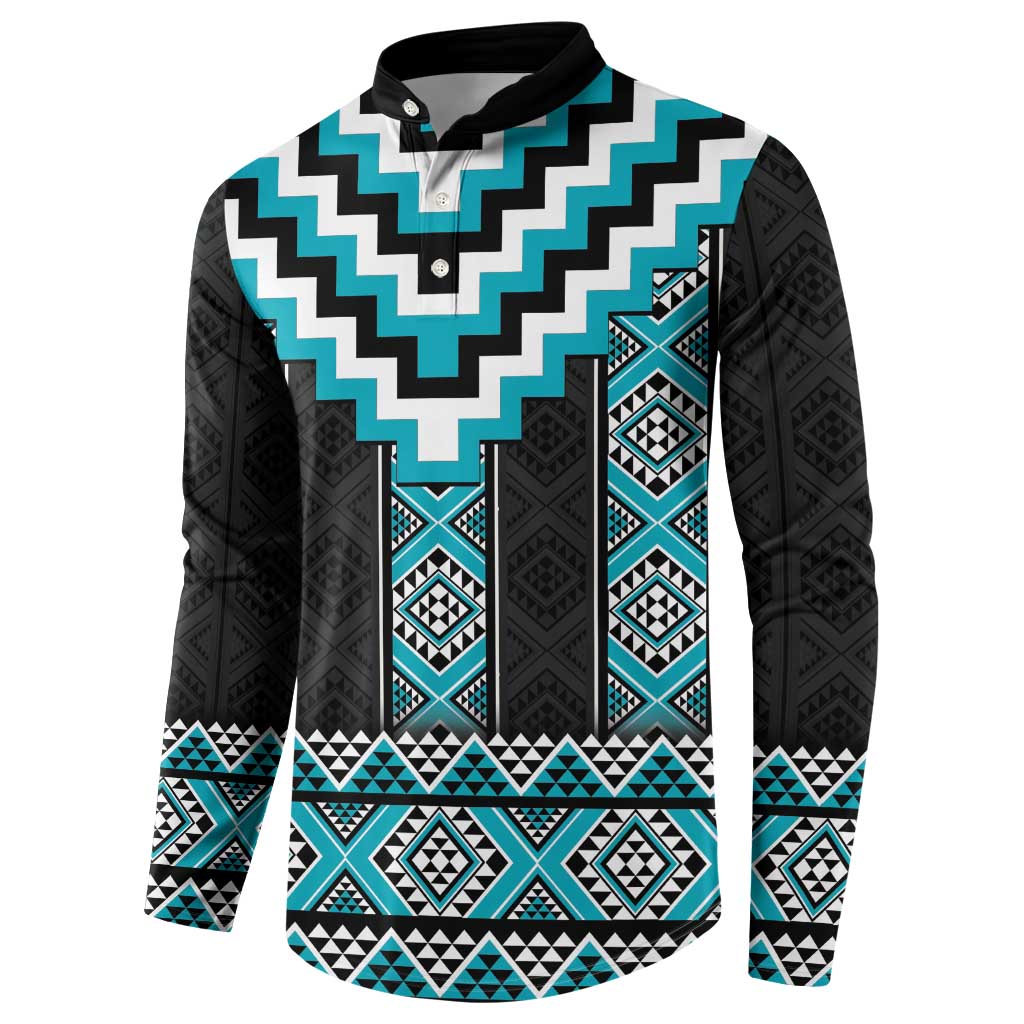 Turquoise Taniko Pattern Aotearoa Button Sweatshirt Niho Taniwha Mix Poutama LT14
