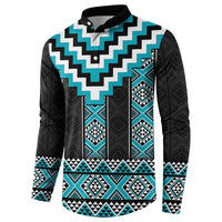 Turquoise Taniko Pattern Aotearoa Button Sweatshirt Niho Taniwha Mix Poutama LT14