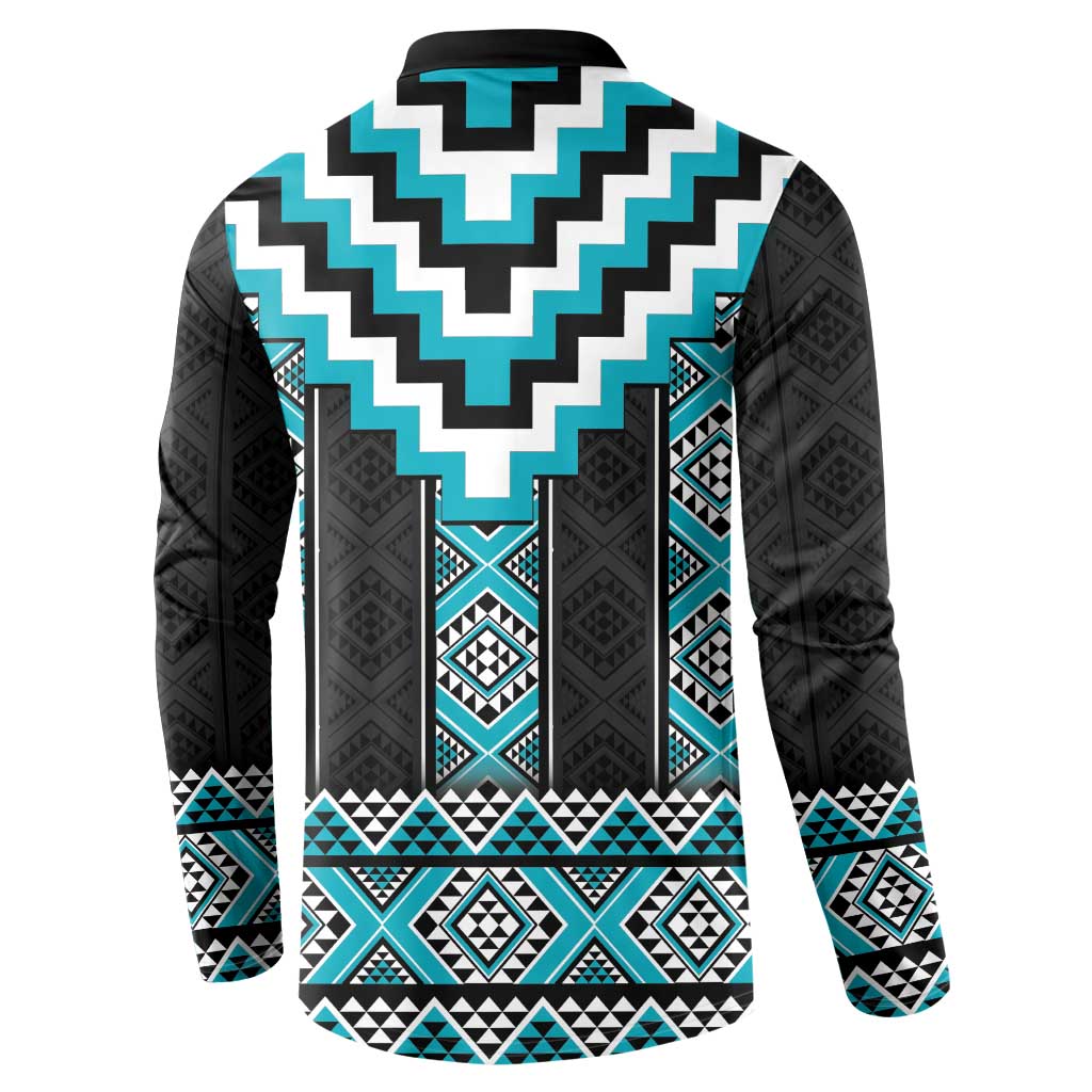 Turquoise Taniko Pattern Aotearoa Button Sweatshirt Niho Taniwha Mix Poutama LT14
