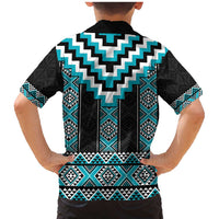 Turquoise Taniko Pattern Aotearoa Family Matching Mermaid Dress and Hawaiian Shirt Niho Taniwha Mix Poutama LT14 - Polynesian Pride