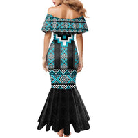 Turquoise Taniko Pattern Aotearoa Family Matching Mermaid Dress and Hawaiian Shirt Niho Taniwha Mix Poutama LT14 - Polynesian Pride