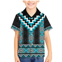 Turquoise Taniko Pattern Aotearoa Family Matching Mermaid Dress and Hawaiian Shirt Niho Taniwha Mix Poutama LT14 Son's Shirt Turquoise - Polynesian Pride