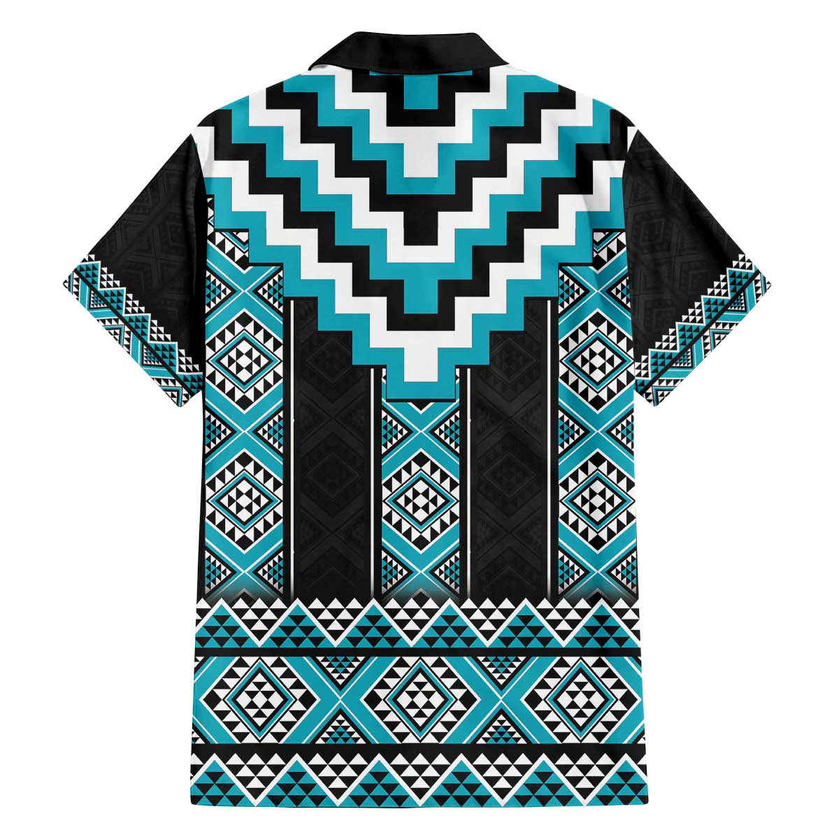Turquoise Taniko Pattern Aotearoa Family Matching Off The Shoulder Long Sleeve Dress and Hawaiian Shirt Niho Taniwha Mix Poutama LT14 - Polynesian Pride