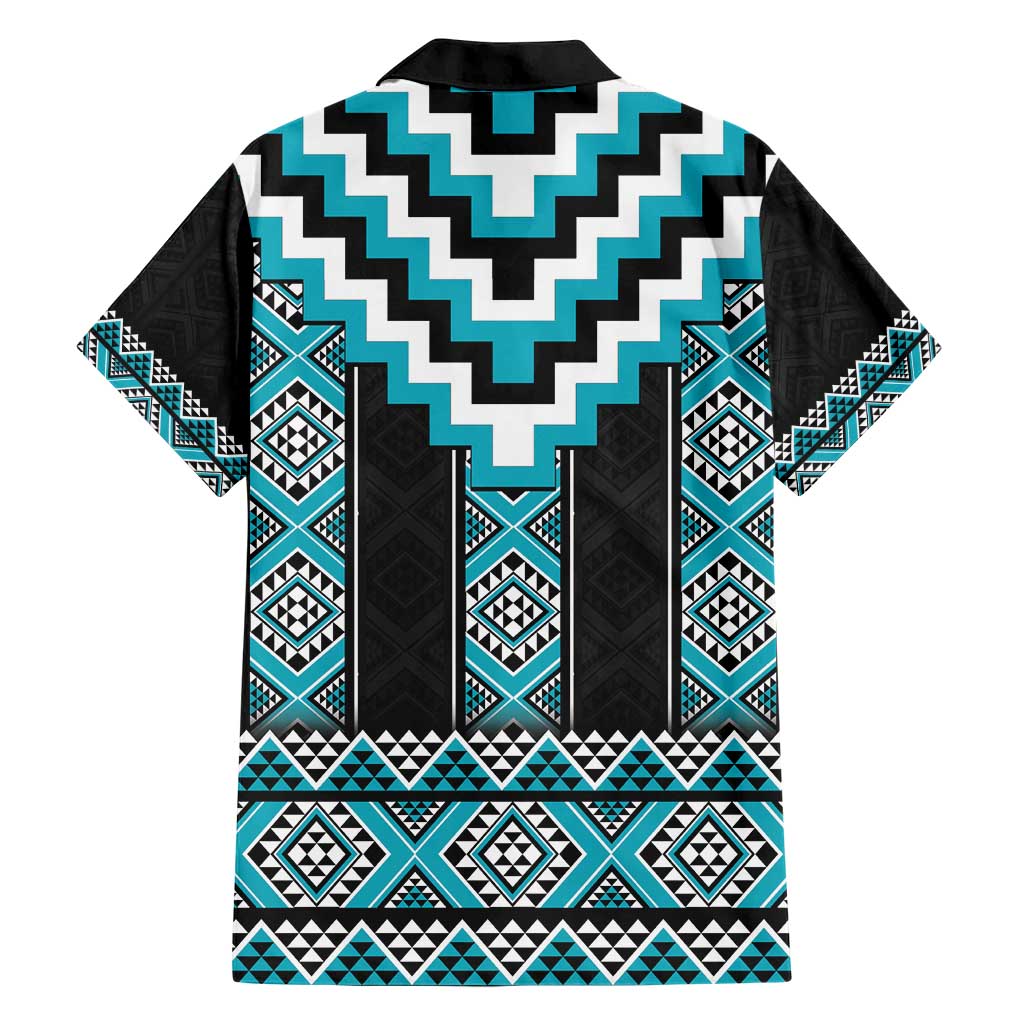 Turquoise Taniko Pattern Aotearoa Family Matching Short Sleeve Bodycon Dress and Hawaiian Shirt Niho Taniwha Mix Poutama LT14 - Polynesian Pride
