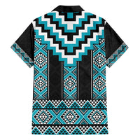 Turquoise Taniko Pattern Aotearoa Family Matching Short Sleeve Bodycon Dress and Hawaiian Shirt Niho Taniwha Mix Poutama LT14 - Polynesian Pride