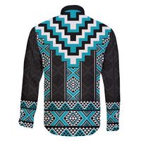 Turquoise Taniko Pattern Aotearoa Family Matching Short Sleeve Bodycon Dress and Hawaiian Shirt Niho Taniwha Mix Poutama LT14 - Polynesian Pride