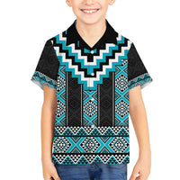 Turquoise Taniko Pattern Aotearoa Family Matching Summer Maxi Dress and Hawaiian Shirt Niho Taniwha Mix Poutama LT14 Son's Shirt Turquoise - Polynesian Pride