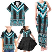 Turquoise Taniko Pattern Aotearoa Family Matching Tank Maxi Dress and Hawaiian Shirt Niho Taniwha Mix Poutama LT14 - Polynesian Pride