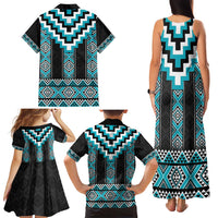 Turquoise Taniko Pattern Aotearoa Family Matching Tank Maxi Dress and Hawaiian Shirt Niho Taniwha Mix Poutama LT14 - Polynesian Pride