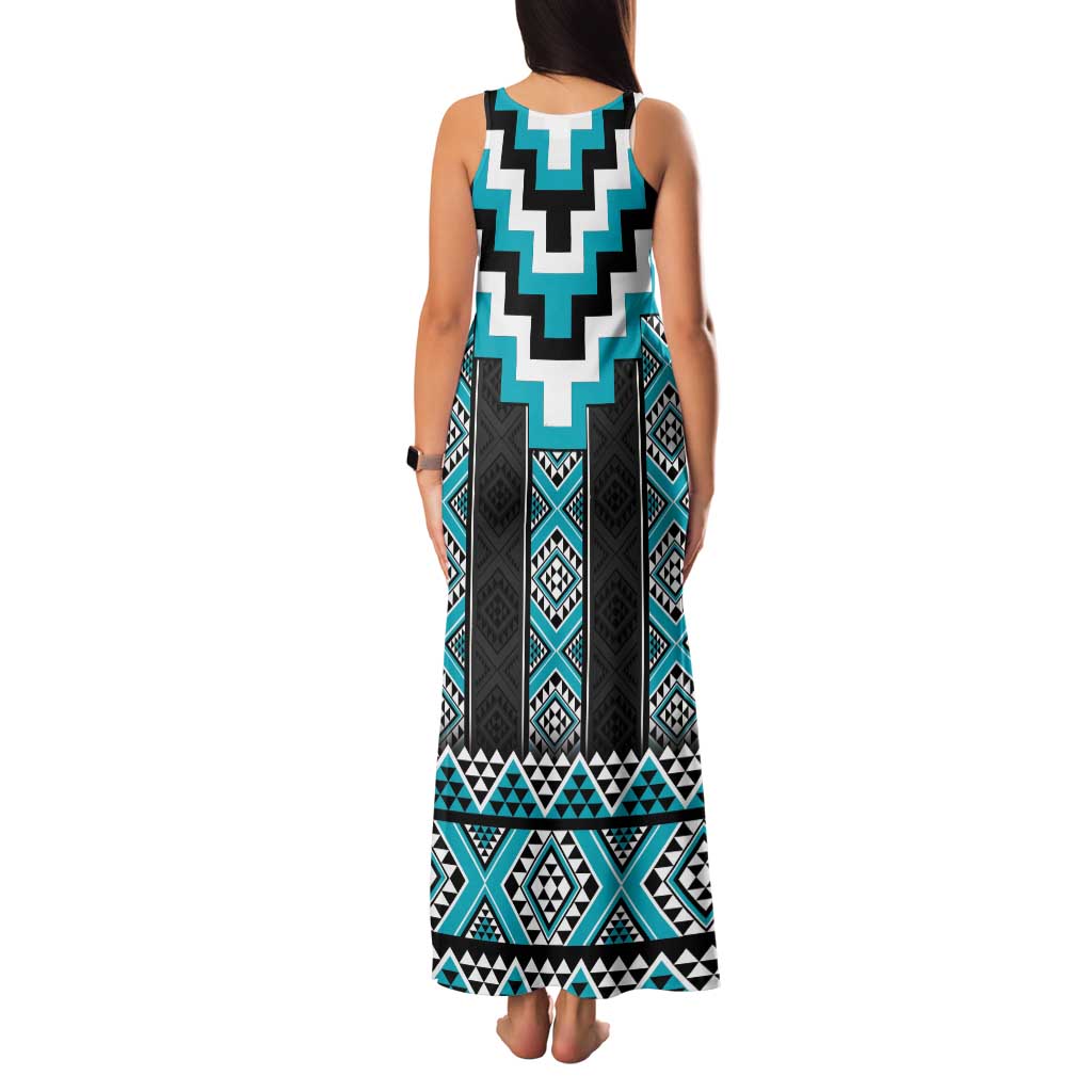 Turquoise Taniko Pattern Aotearoa Family Matching Tank Maxi Dress and Hawaiian Shirt Niho Taniwha Mix Poutama LT14 - Polynesian Pride
