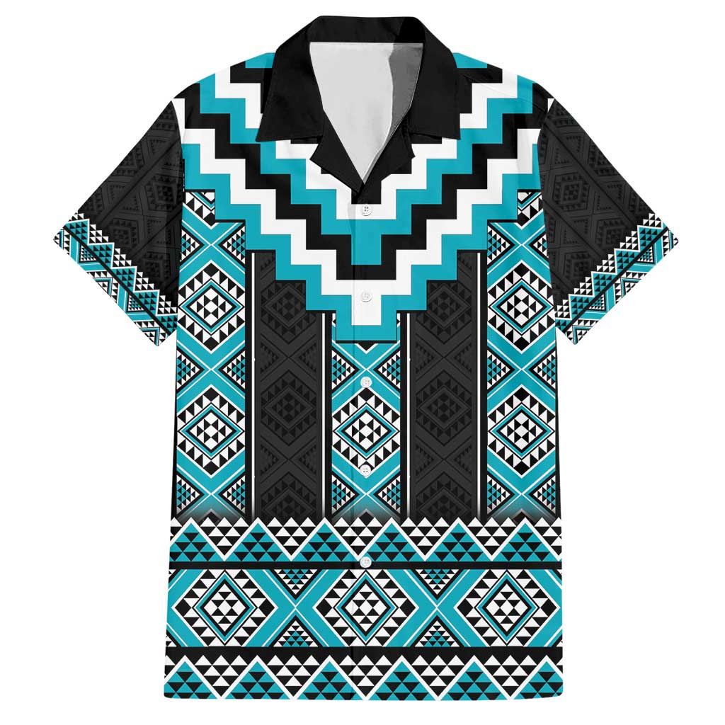 Turquoise Taniko Pattern Aotearoa Hawaiian Shirt Niho Taniwha Mix Poutama LT14 Turquoise - Polynesian Pride
