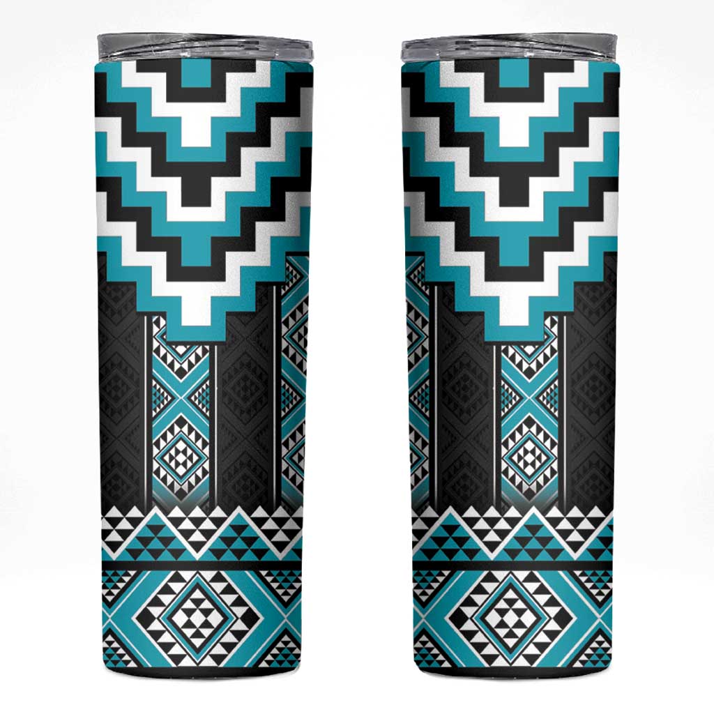 Turquoise Taniko Pattern Aotearoa Skinny Tumbler Niho Taniwha Mix Poutama LT14 Turquoise - Polynesian Pride