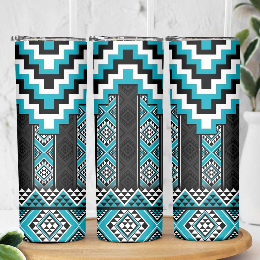 Turquoise Taniko Pattern Aotearoa Skinny Tumbler Niho Taniwha Mix Poutama LT14 - Polynesian Pride