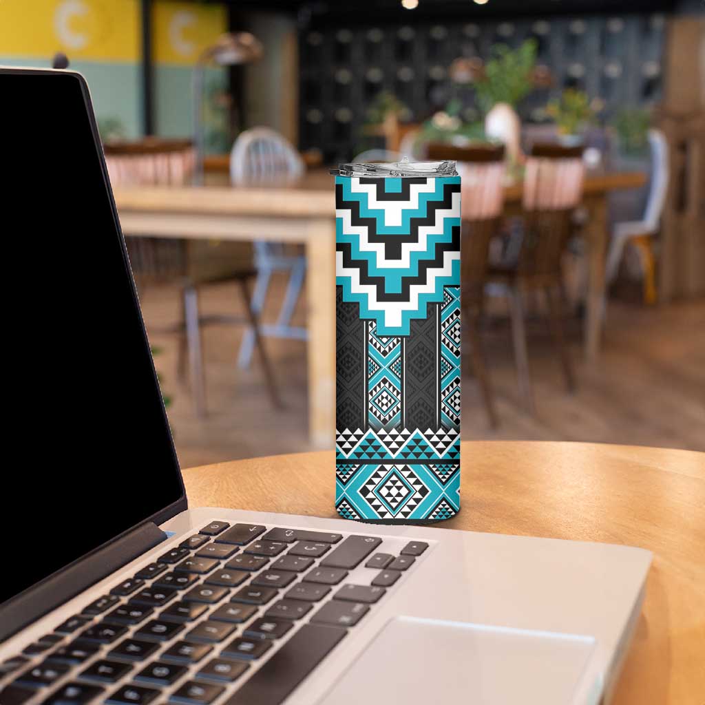 Turquoise Taniko Pattern Aotearoa Skinny Tumbler Niho Taniwha Mix Poutama LT14 - Polynesian Pride