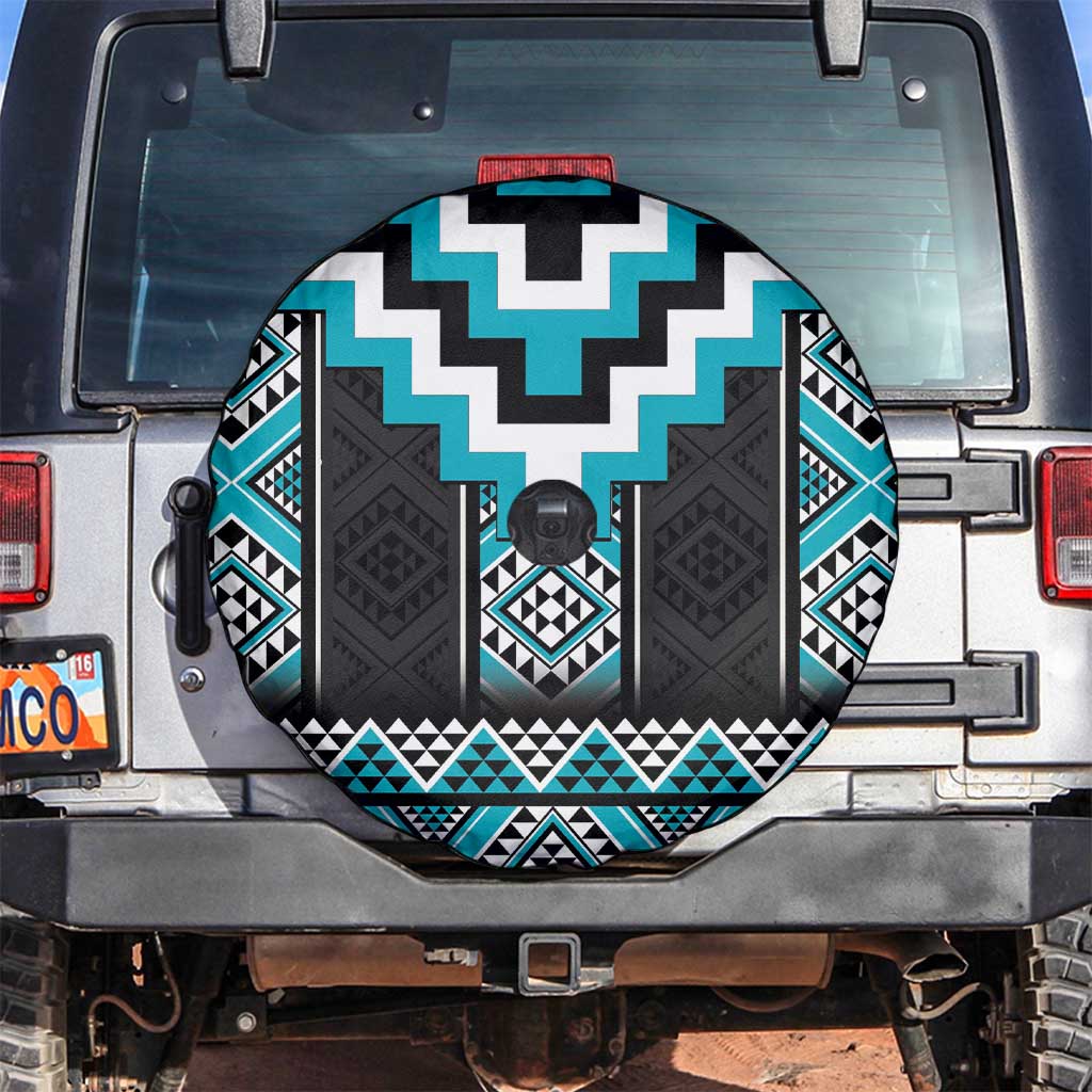 Turquoise Taniko Pattern Aotearoa Spare Tire Cover Niho Taniwha Mix Poutama LT14 Turquoise - Polynesian Pride