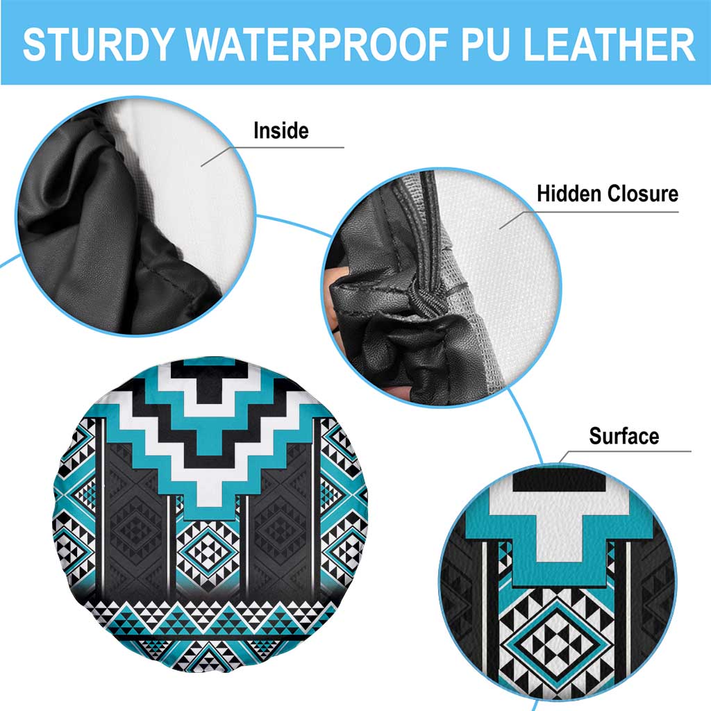 Turquoise Taniko Pattern Aotearoa Spare Tire Cover Niho Taniwha Mix Poutama LT14 - Polynesian Pride