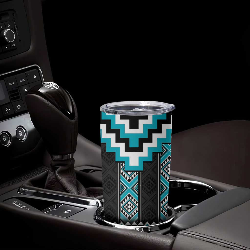 Turquoise Taniko Pattern Aotearoa Tumbler Cup Niho Taniwha Mix Poutama LT14