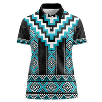 Turquoise Taniko Pattern Aotearoa Women Polo Shirt Niho Taniwha Mix Poutama LT14