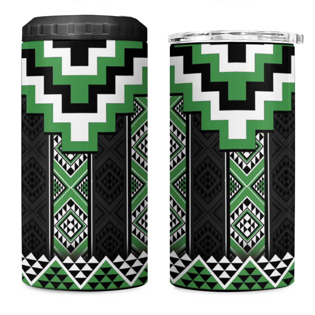 Green Taniko Pattern Aotearoa 4 in 1 Can Cooler Tumbler Niho Taniwha Mix Poutama LT14 One Size: 16 oz Green - Polynesian Pride