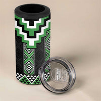 Green Taniko Pattern Aotearoa 4 in 1 Can Cooler Tumbler Niho Taniwha Mix Poutama LT14 - Polynesian Pride