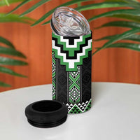 Green Taniko Pattern Aotearoa 4 in 1 Can Cooler Tumbler Niho Taniwha Mix Poutama LT14 - Polynesian Pride