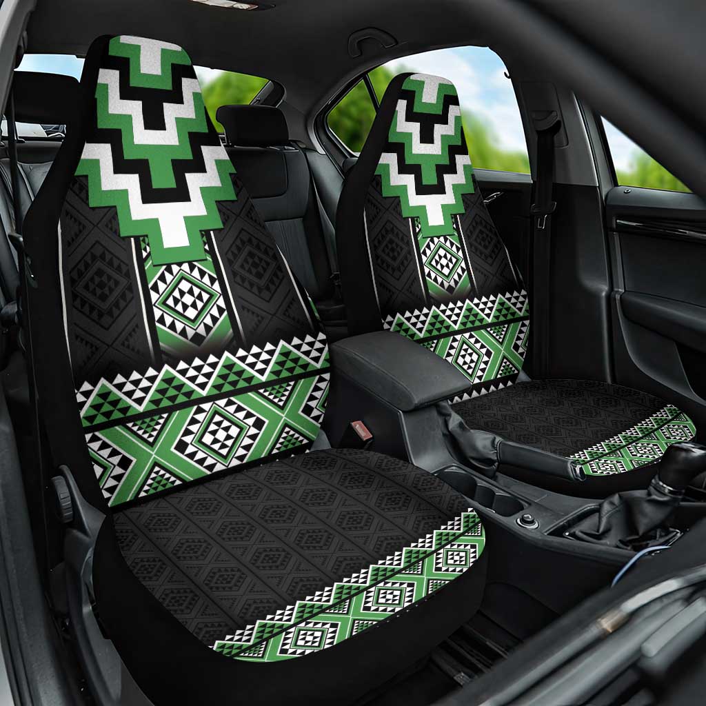 Green Taniko Pattern Aotearoa Car Seat Cover Niho Taniwha Mix Poutama LT14 One Size Green - Polynesian Pride