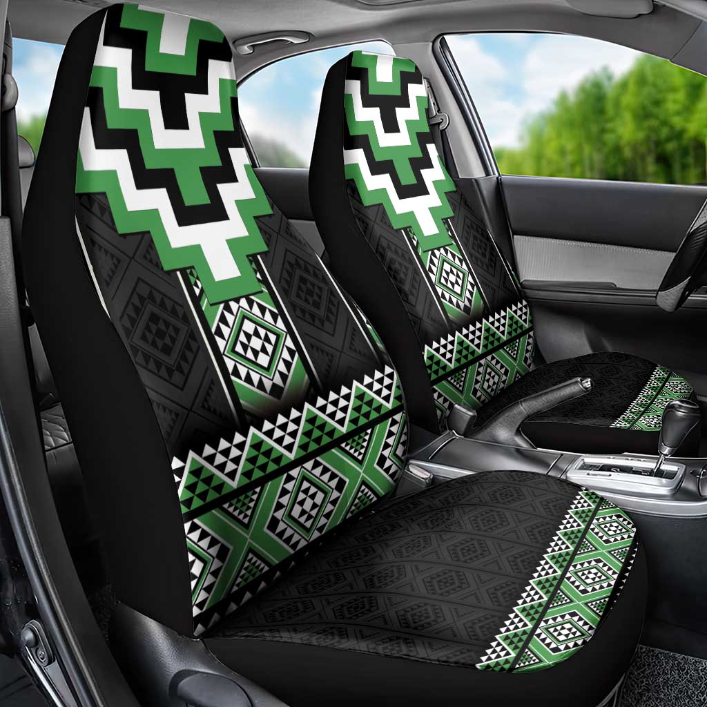 Green Taniko Pattern Aotearoa Car Seat Cover Niho Taniwha Mix Poutama LT14 - Polynesian Pride