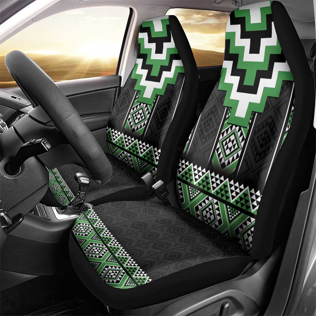 Green Taniko Pattern Aotearoa Car Seat Cover Niho Taniwha Mix Poutama LT14 - Polynesian Pride