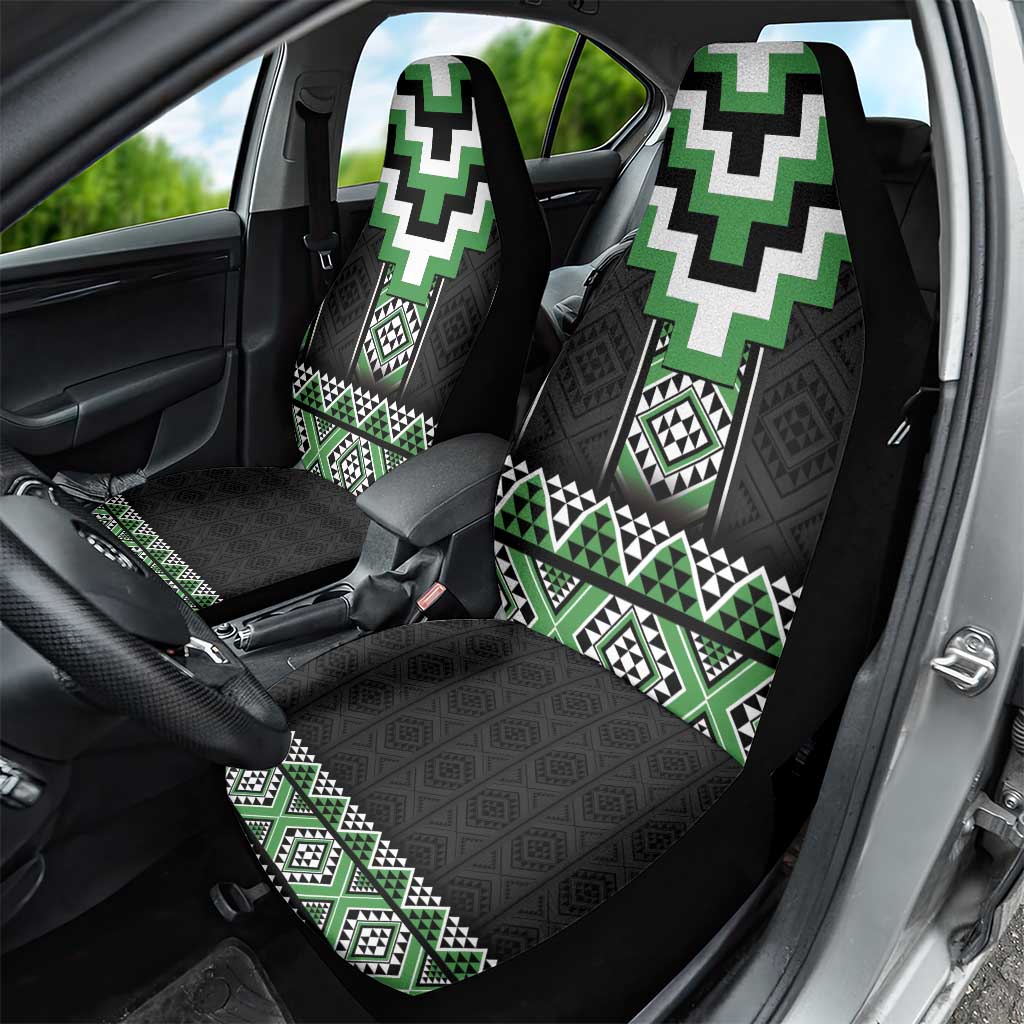 Green Taniko Pattern Aotearoa Car Seat Cover Niho Taniwha Mix Poutama LT14 - Polynesian Pride