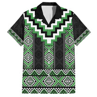 Green Taniko Pattern Aotearoa Family Matching Long Sleeve Bodycon Dress and Hawaiian Shirt Niho Taniwha Mix Poutama LT14 Dad's Shirt - Short Sleeve Green - Polynesian Pride