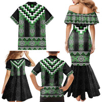 Green Taniko Pattern Aotearoa Family Matching Mermaid Dress and Hawaiian Shirt Niho Taniwha Mix Poutama LT14 - Polynesian Pride
