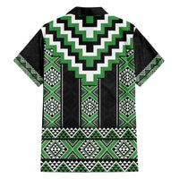Green Taniko Pattern Aotearoa Family Matching Off The Shoulder Long Sleeve Dress and Hawaiian Shirt Niho Taniwha Mix Poutama LT14 - Polynesian Pride