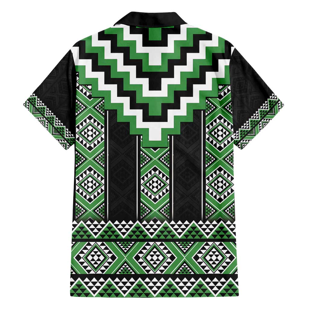 Green Taniko Pattern Aotearoa Family Matching Off Shoulder Maxi Dress and Hawaiian Shirt Niho Taniwha Mix Poutama LT14 - Polynesian Pride