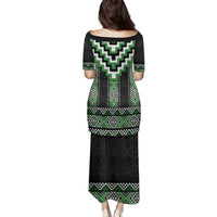 Green Taniko Pattern Aotearoa Family Matching Puletasi and Hawaiian Shirt Niho Taniwha Mix Poutama LT14 - Polynesian Pride